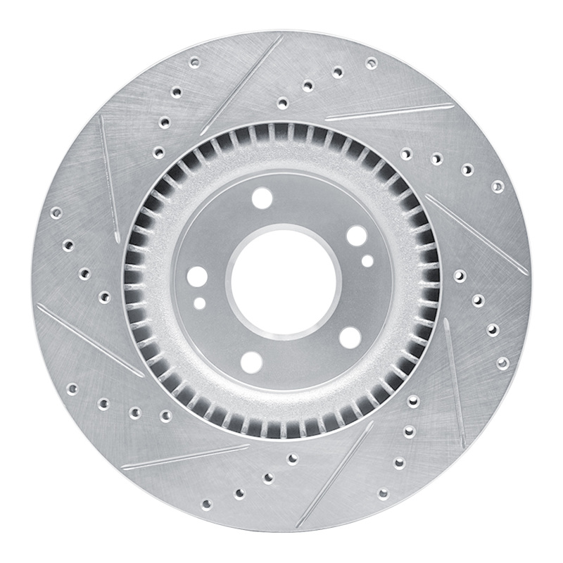 Kia Cadenza Brake Rotor (1) - Front Right - R1 Concepts - Drilled & Slotted - Silver - `17-`20